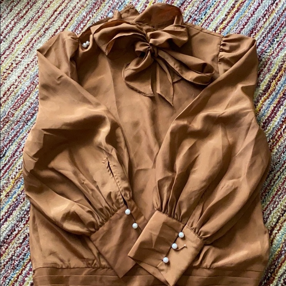 tan flowy blouse